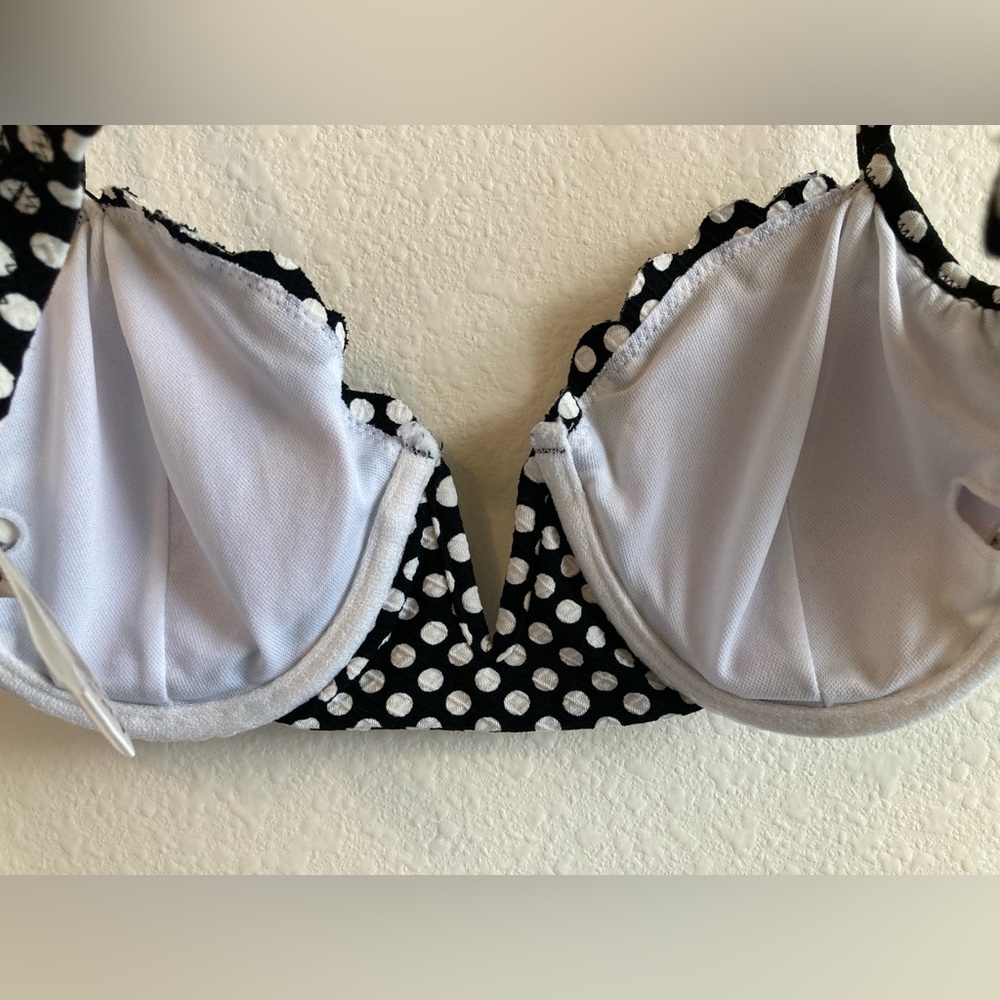 Jessica Simpson Black White Polka Dot Bikini Set Size S Scalloped Swim - Picture 6 of 13